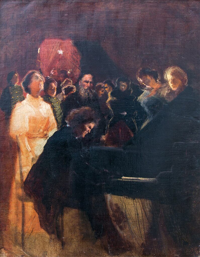 Л.О. Пастернак Л.Н. Толстой на концерте Рубинштейна 1895 г.