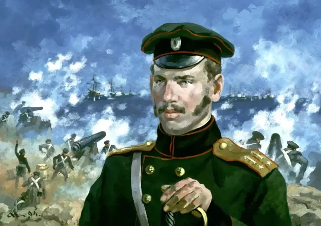 Николаев А.В. 'Л.Н. Толстой на 4-м бастионе в Севастополе'. 1994 г. Бумага, гуашь, белила